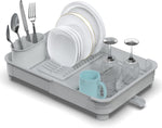Extendable Dish Drainer Rack Expandable Dish Draining Rack with Removable Cutlery Holder Light Grey- new but open scruffy box