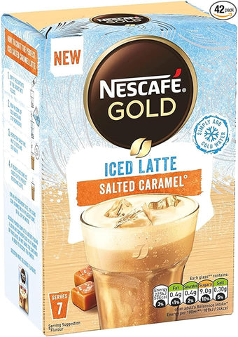 Nescafé Gold Iced Salted Caramel Latte Instant Coffee Sachets 7 Sachetsx 14.5g (101.5g)- best before 07/24- box may come open and taped