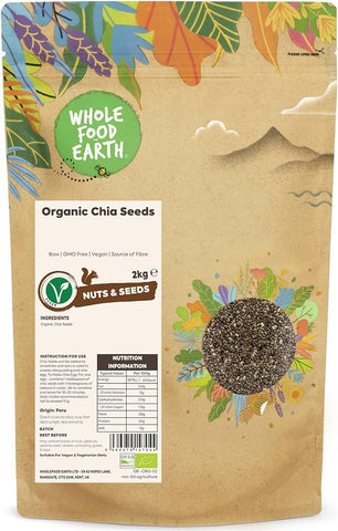 Wholefood Earth Chia Seeds 2 kg | GMO Free | Natural | High Fibre | High Protein- best before 05/24- (REf TG6-3, T9-4))