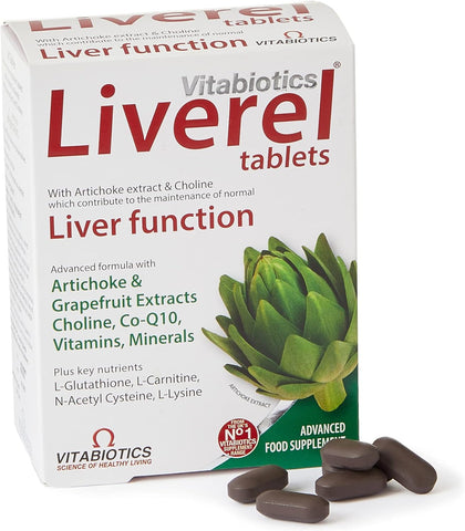 Liverel Liver Health Support Tablets Supplement, Vitabiotics, best before 10,27, dented, scruffy box