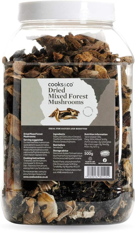 Cooks & Co Dried Mixed Forest Mushrooms 500 g, best before 12/27, box dented