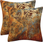 DILOXNSU Set of 2 Decorative Cushion Covers 45 x 45 Double-Sided Gold Brown Rust Metal Rusty Velvet- new but missing original packaging