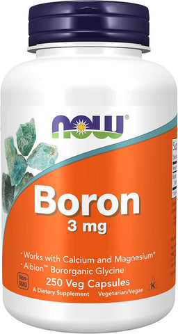 Now Foods, Boron, 3mg, 250 Vegan Capsules, best before 08/2029