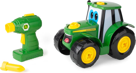 John Deere Build A Johnny Tractor, 16 Piece Building Farm Toy Car, Tractor Toy With Motorised Drill, used-very good condition, some fading on the bonnet