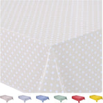 Rectangular Oilcloth PVC Wipe Clean Tablecloth 140cm x 180cm  Small Polka Dot Beige, new but opened/creased