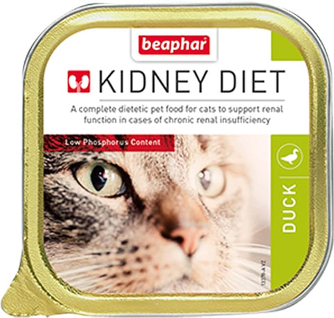 Beaphar Kidney Diet for Cats Duck Flavour 100g, best before 06/25, dented pack (Ref TG5-3)