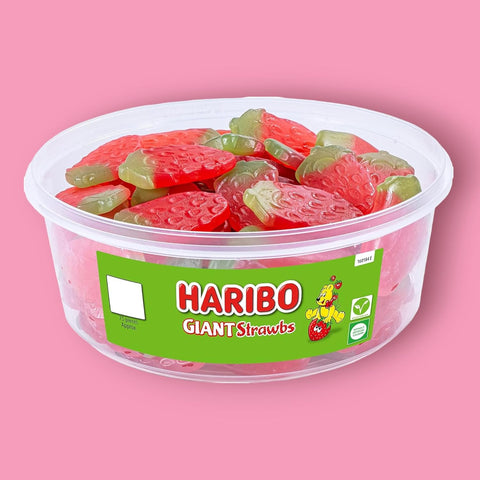 Haribo Giant Strawbs 825g Tub- 75 pieces- best before 01/25- dirty tube