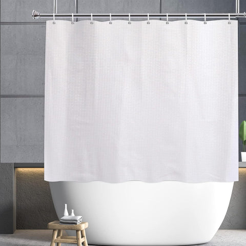 YISURE Short Shower Curtain 59'' Length, White Waffle Texture with 12 Pack Hooks, New, scruffy bag