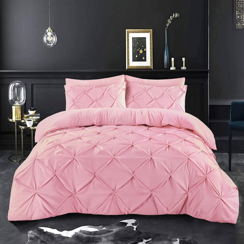 K&A® Pintuck Pinch Pleat Duvet Cover Sets with Zipper Closure including Pillowcase- (Pink - 220x230)- new but missing original bag/broken packaging