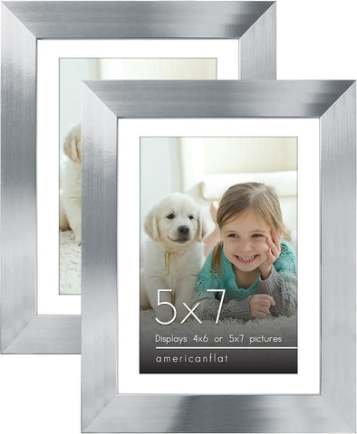 Americanflat 7x5 Photo Frames with Polished Crystal-Clear Glass - Set of 2  - Silver- new but open tatty box