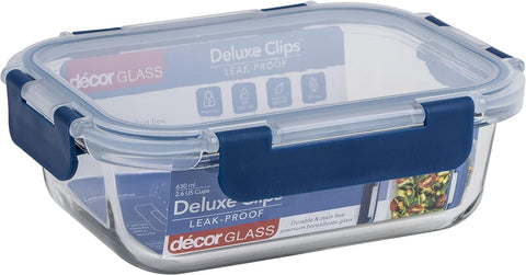 Décor Deluxe Clips Glass Food Storage Container 630ml, new but LID BROKEN