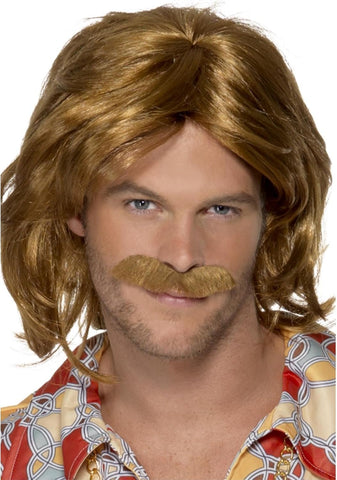Smiffys 70s Super Trouper Wig & Moustache, New but open, scruffy box