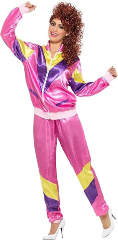 Smiffys 80s Height of Fashion Shell Suit Costume, Pink with Jacket & Trousers size S- new but light marks on one sleeve cuff./scruffy packaging