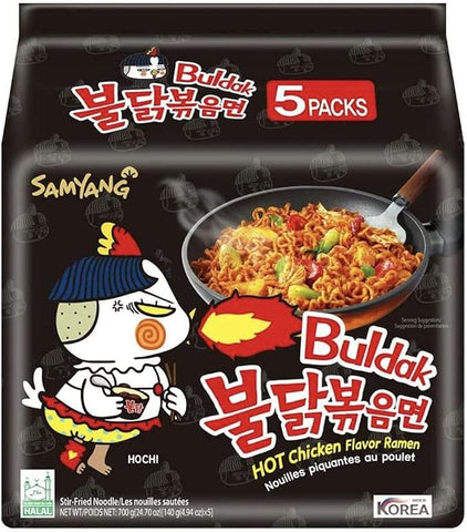 Samyang Stir Fried Hot Chicken Flavour Ramen Noodles, Pack of 5 - 700g (5x140g)- best before 12/24-(ref T4-3, T1-3))