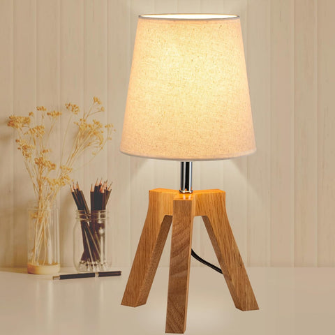 Dreamholder Wood Bedside Table Lamp with Linen Shade, New but open box, tested