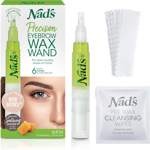 Nad's Facial Wax Wand Eyebrow Shaper, Eyebrow Kit, only 2 wipes, open, scruffy box