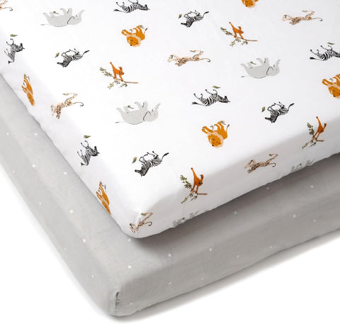 Clair de Lune Jungle Dream 2 Pack Fitted Cot Bed Sheets - 140 x 70 cm- new but dirty outer packaging