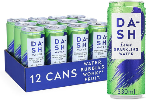 Dash Water Lime - 11 x 330 ml Lime Flavoured Sparkling Spring Water, only 11 cans, best before 12/26,no box