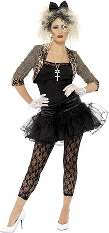 Smiffys 80s Wild Child Costume, Black Jacket, Top, Tutu, Leggings, Gloves & Headband- size S (8-10 UK)- new but  opened bag
