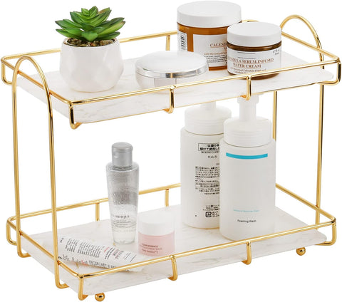 Hacaroa Bathroom Countertop Organizer with Marbling Tray 2 Tier Gold, 12.4"L x 6.8"W x 9"H- new but open/scruffy box