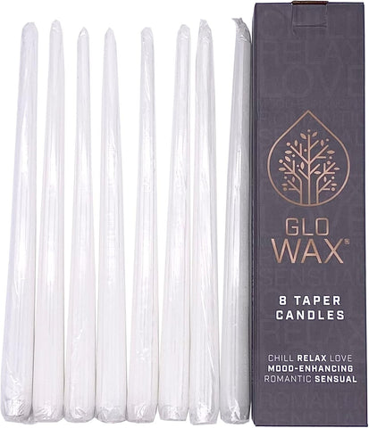 Glo Wax Taper Candles  2.2 x 30cm (8 Pack, White)- new but 2 candles snapped, open/scruffy box