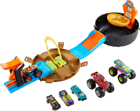 Hot Wheels Toy Monster Trucks Playset, Used- very good, clean condition, open, scruffy box