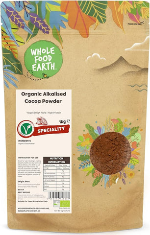 Wholefood Earth Organic Alkalised Cocoa Powder 1kg, best before 06/09/25 (Ref E88)