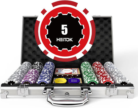 HEITOK Poker Chips Set, 300pcs, New but case is broken on the bottom, scruffy packaging