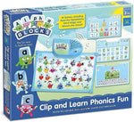 ALPHABLOCKS Clip & Learn Phonics Fun Toy, used-good condition, cards have sign of use, open-scruffy box