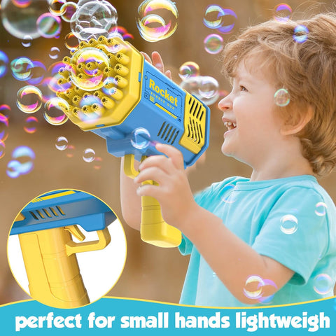 JONEG Rocket Bubble Gun Machine, Used- very good, only 2 bags of bubble concentrate left, 1 refill bottle open, little bit used, open, scruffy box
