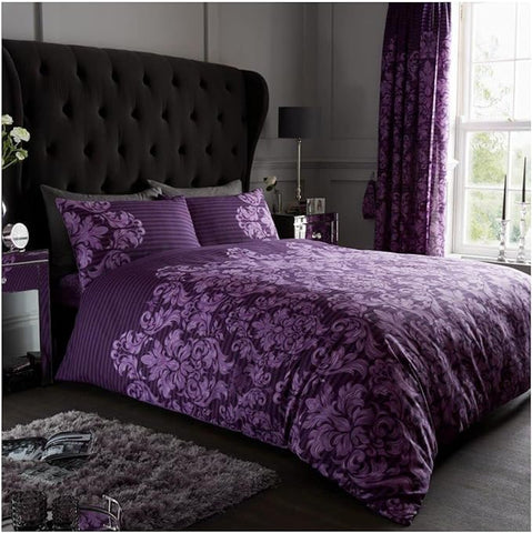 GC GAVENO CAVAILIA Damask Bedding Double Bed Set Purple damaged packaging (ref e401)