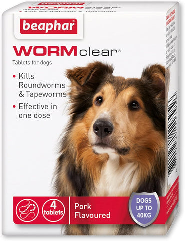 Beaphar WORMclear® Tablets for Dogs up to 40kg, 4 tablets, expiry 04/27, dented box