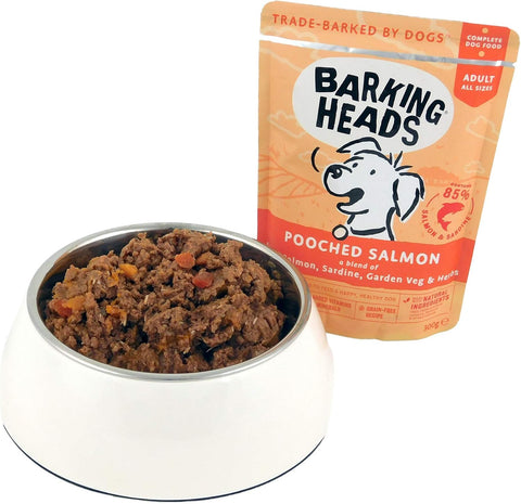 Barking Heads Pooched Adult Wet Dog Food Salmon 300g Pouch- best before 27/03/26- slight dirty pouch