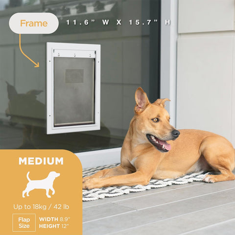 Hakuna Pets Deluxe Aluminum Pet, Cat/ Dog Flap, Medium, White