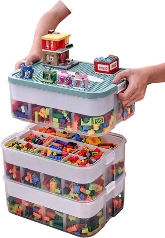 Storage Boxes with Lids for Lego Cube Kids Toy Box 3 Layers Stackable Plastic new but bottom box is cracked in 2 places, still usable