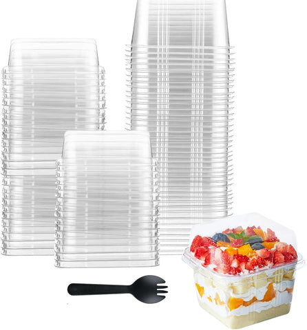 Hniuyun 50 Pack 8 oz Plastic Dessert Cups with Lids and Spoons, condition new, scruffy pack