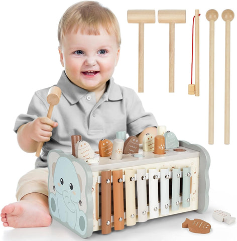 DINORUN Wooden Hammering Pounding Toy with Xylophone, New but scruffy box