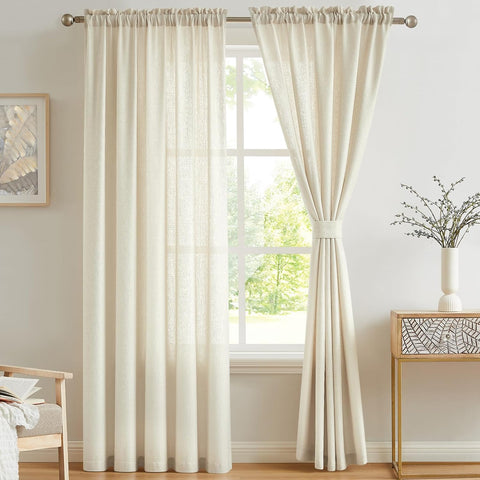 Melodieux 2 Panel Faux Linen Voile Net Curtains, Beige, condition new, scruffy packaging