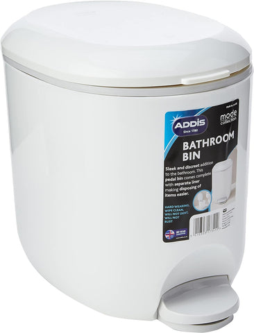 Addis 518503 Premium Deluxe Bathroom Pedal Bin with inner, 3.5 litre, White Grey, used - good: light marks and a label stuck on it