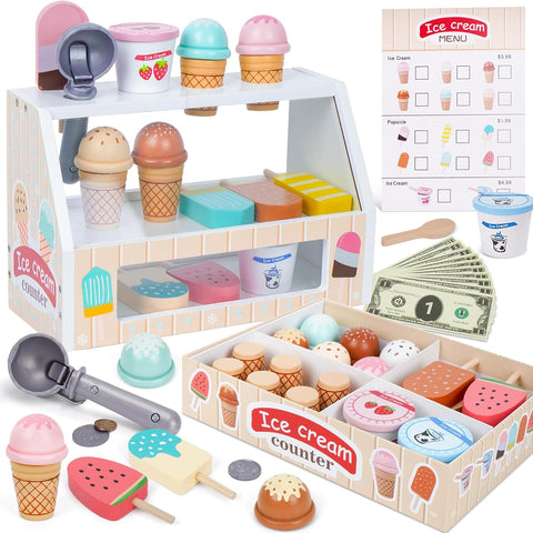 Wooden Ice Cream Counter Playset, New but open, scruffy box