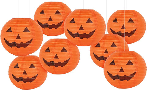 Kesote 12 Inches Halloween Jack-O-Lantern Halloween Paper Lanterns Pumpkin Lanterns for Halloween Party Decoration Halloween Home Decor - Pack of 8