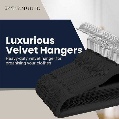 Sasha Morel 50 Pack Velvet Coat Hangers, Black, New but open, scruffy box