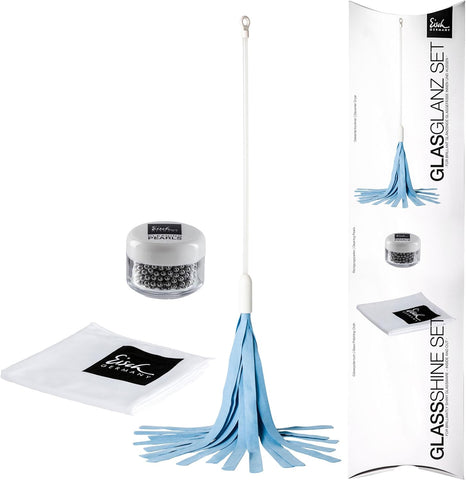 EISCH Glass Cleaner Set, Used- good, no beads pearls, open, scruffy box