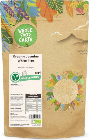 Wholefood Earth Organic Jasmine White Rice 1kg Raw- best before 23/10/24