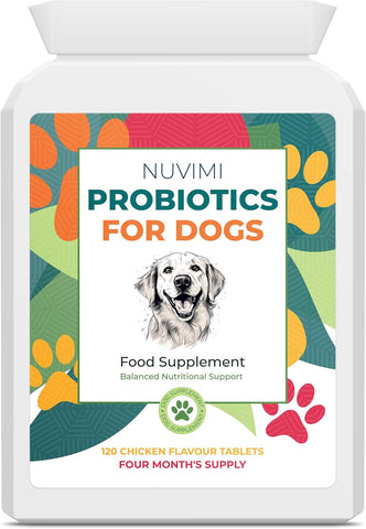 Nuvimi Probiotics for Dogs, 120 tablets Chicken Flavour- best before end 03/26- missing cap still sealed