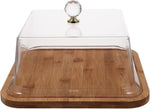 Cake Stand with Display Server Square Wood Platter and Acrylic Lid, 27.5L x 27.5W x 16H cm- new but coler has small crack, doesn't go all the way through