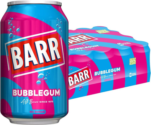 BARR since 1875 Blue Bubblegum pack of 23x330ml- best before 01/25, scruffy pack
