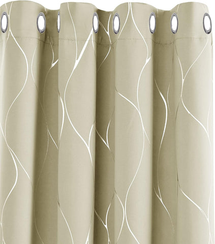 Deconovo Blackout Curtains,Silver Wave Line Foil Printed ,52 x 72 , new , original packaging missing