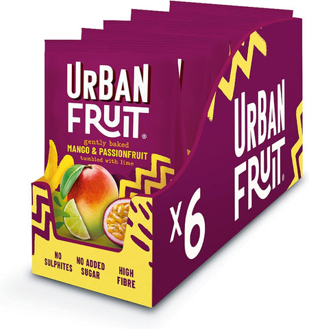 URBAN FRUIT Mango & Passionfruit 6x 85g- best before 08/24- scuffy packs, open box and taped