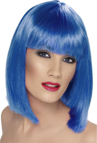 Smiffys Glam Wig, Blue Short, Blunt with Fringe, New but open damaged box